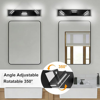 LED Modern Bathroom Light Fixtures, 3-Light 24-Inch Dimmable 5CCT Adjustable Matte Black Vanity Lights for Bathroom Lighting Fixtures Over Mirror, 350° Rotatable Wall Lamp