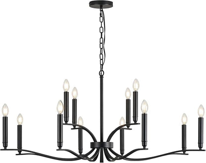 Black Living Room Chandelier 12 Light Hight Ceiling Foyer Candle Chandelier Large Dining Room Light Fixture Over Table 44in Metal Modern Chandeliers Hanging Light for Entry Master Bedroom