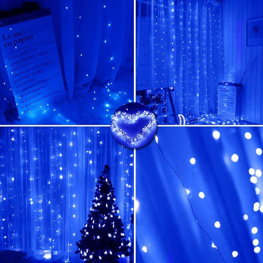 Curtain String Lights Indoor, 300 LED Twinkle Lights with Remote Timer USB Power 8 Modes Blue Fairy Lights for Bedroom Wall, Tapestry, Window, Bed Canopy, Christmas Decor-9.8ft x 9.8ft(Blue)