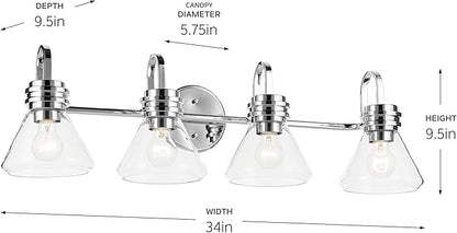Kichler Farum 34" 4-Light Bathroom Vanity Light Fixture with Clear Glass in Chrome for Single or Double Vanity Over Mirror, Modern Wall Mount (34" x 9.5"), 55156CHCLR