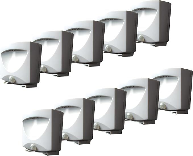 Maxsa 41041 Motion Activated Weatherproof Indoor / Outdoor Wireless LED Night Lights, (10-Pack) White