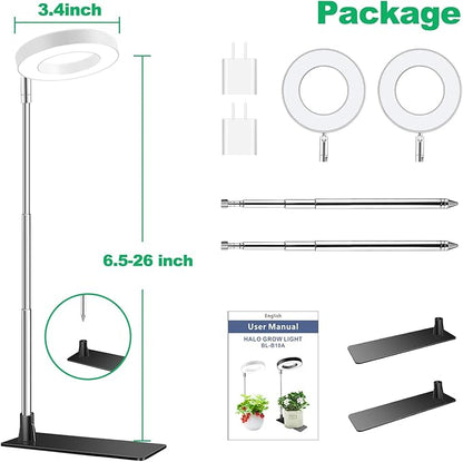 Aokrean Grow Lights for Indoor Plants,Full Spectrum Plant Lights for Indoor Growing with 3/9/12H Timer, 3 Color Modes, 10 Brightness, 6.5"-26" Height Adjustable Small Grow Light, 2 Pack(3.4in)