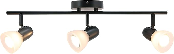 XiNBEi Lighting Track Light, 3 Light Kitchen Ceiling Light with Glass, Modern Black Track Bar Lighting XB-TR1237-3-MB