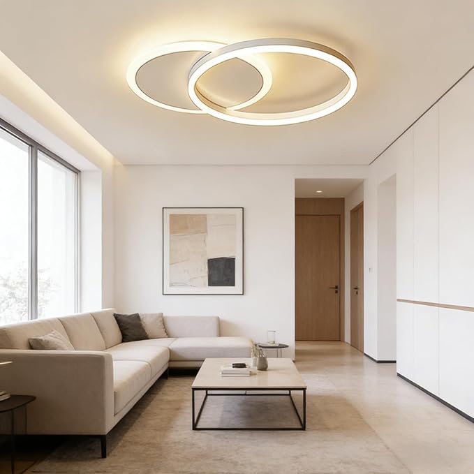 33W Double Ring LED Ceiling Light, 21.6 Inch Modern Flush Mount Ceiling Lamp, 3 Color Changeable 3000K-6000K, for Bedroom, Living Room, Kitchen, Hallway
