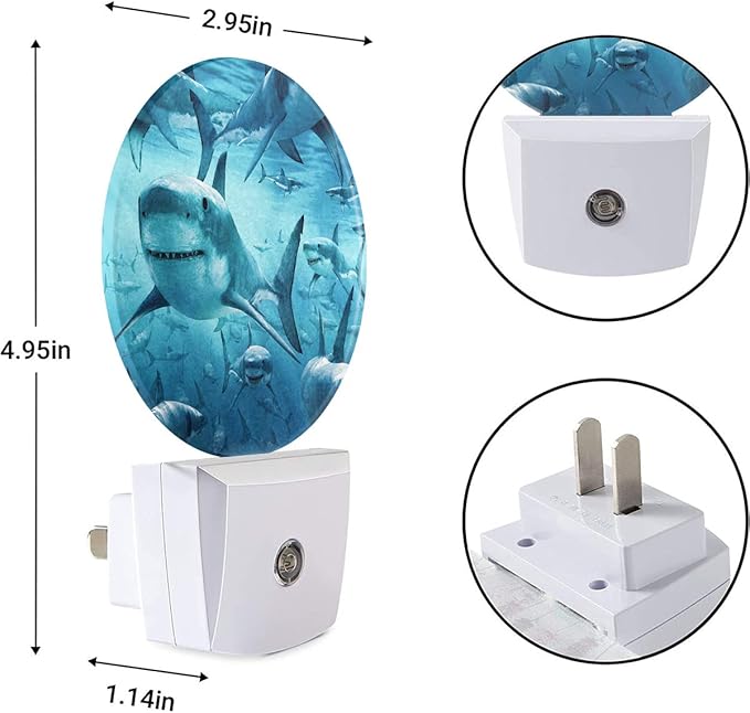 EKOBLA Deep Ocean Shark Night Light for Kids, Underwater Sea Creature Design Plug in with Dusk to Dawn Sensor, 0.5W Energy Saving, Soft Warm Nightlight for Bathroom Hallway