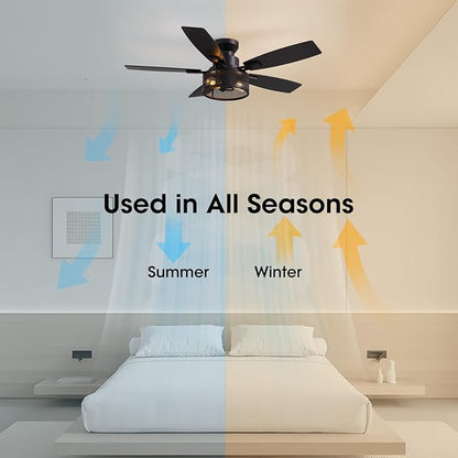 Ceiling Fans with Lights and Remote Control, Ceiling Fan for Bedroom Living Room (Flush Mount 46 in)