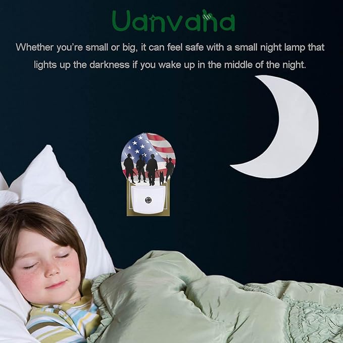 4th of July Patriotic Night Light American Independence Memorial Day Always Remember Night Lights Plug into Wall with Dusk to Dawn Sensor Round LED Lighting