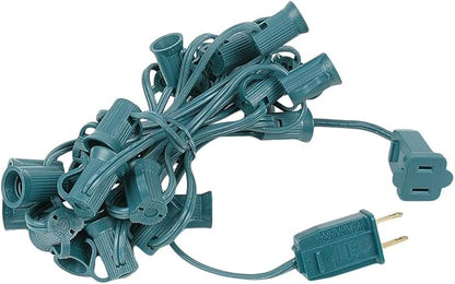 Novelty Lights 12.5 Foot C7 Outdoor String Light Christmas Stringer - Patio String Lights - Candelabra Base (C7/E12) - 6" Spacing - Green Wire