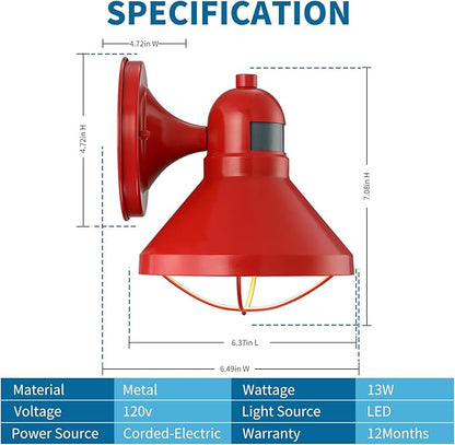 LONEDRUID Motion Sensor Outdoor LED Wall Sconce Dusk to Dawn Exterior Barn Lighting Fixtures Red Outside Porch Light Waterproof Farmhouse Wall Mount Lamp for House Garage Entryway