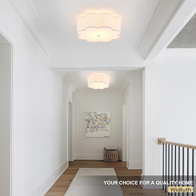Modern Drum Semi Flush Mount Ceiling Light 3-Lights Modern 17.71" White Drum Ceiling Lighting Fixture Vintage Modern Linen Ceiling Lamp for Kitchen, Basement, Bedroom, Laundry Room