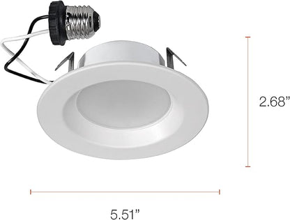 LEDVANCE Sylvania 4” LED Recessed Lighting Downlight with Integrated Trim, 8W=50W, Dimmable, 550 Lumens, White 3000K, Wet Rated/UL/Energy Star - 4 Pack (62027)