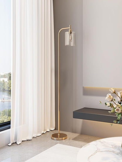 addlon Floor Lamps for Living Room Bright Lighting with Glass lampshade, Modern Bright Floor Lamp with LED Bulbs Industrial Standing lamp for beroom, Tall Pole Lamps Office - Brass Gold