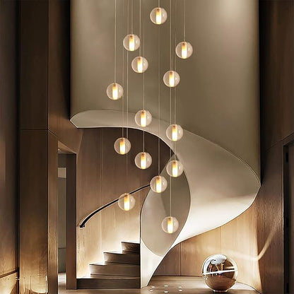 14 Lights Staircase Chandelier for High Ceiling, Dimmable Modern Crystal Raindrop Large Long Hanging Pendant Light for Stairwell Living Room Stair Foyer, Bulbs Included (Nickel Canopy)