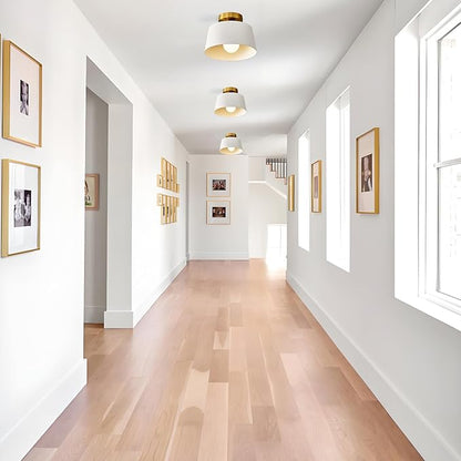 Modern Semi Flush Mount Ceiling Light,Metal Ceiling Light Fixture,E26 Ceramic Lamp Head,White and Gold Ceiling Lamp for Hallway Kitchen Entryway Bedroom Laundry Room (10Inch)