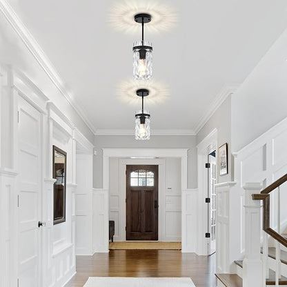 Modern Black Pendant Lights Kitchen Island, Hammered Glass Kitchen Pendant Lighting Over Island Adjustable Hanging Hallway Light Fixtures Mini Chandelier for Dining Room Bathroom Entryway