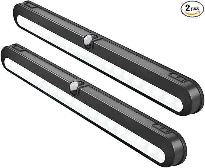 BLS T01LB LED Closet Light Super Bright 20 LED Under Cabinet Lighting Battery Powered/DC Input Wireless Motion Sensing Light, Motion & Light Sensor, Light Beam Adjustable, Black(2 Pack)