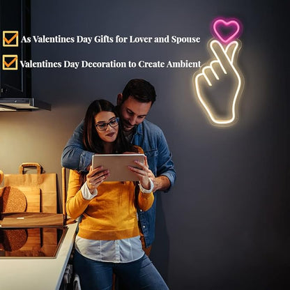 Finger Heart Neon Sign for Room Decor, 16.5x8 Inches Kpop & K-Drama Symbol Heart Gesture Neon Signs for Bedroom, Home Office, Dimmable LED Love Neon Light Gift for Anniversary, Girl…