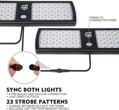 Xprite White/Amber 2-in-1 Visor Strobe Lights Interior Windshield Emergency Warning Lights for Police Firefighter Construction Vehicles Trucks