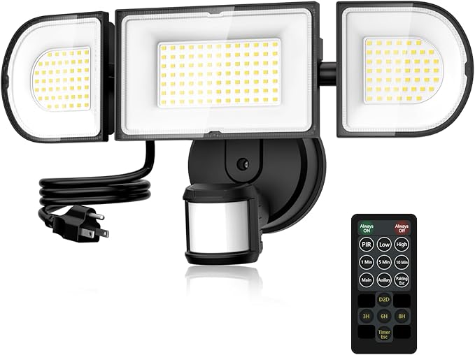 Onforu 130W LED Motion Sensor Outdoor Lights Plug in, Dusk to Dawn Outdoor Lighting, 13000LM Motion Detector Outside Flood Light with Remote, 6500K IP65 Waterproof Security Light(Black)