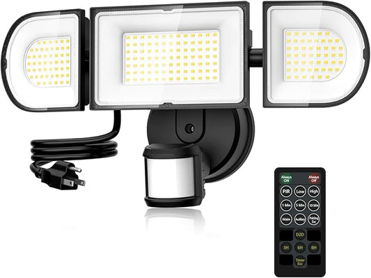 Onforu 130W LED Motion Sensor Outdoor Lights Plug in, Dusk to Dawn Outdoor Lighting, 13000LM Motion Detector Outside Flood Light with Remote, 6500K IP65 Waterproof Security Light(Black)