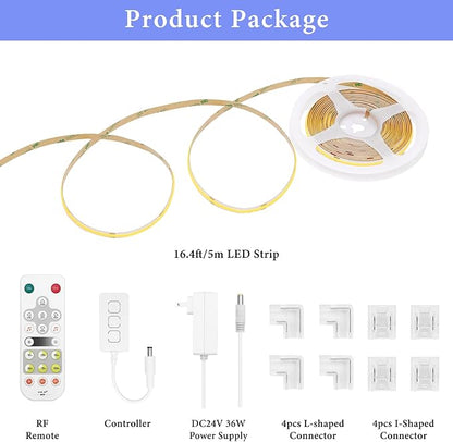 COB Smart LED Strip Light - 16.4ft/5m 4000K Natural White 24V Dimmable Strip Light with Remote Super Bright 2400LEDs CRI90+ Compatible with Alexa/Google Assistant Cuttable Tape for Mirror Tv Backlight