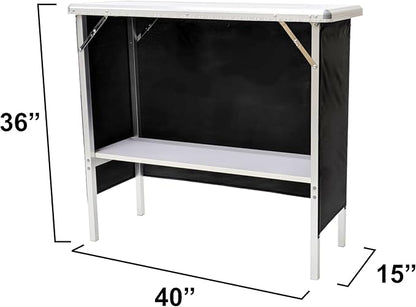 Folding Portable Party Bar w/Patended LED Lights, Black & Hawaiian Bar Skirts, Storage Shelf, & Carrying Case