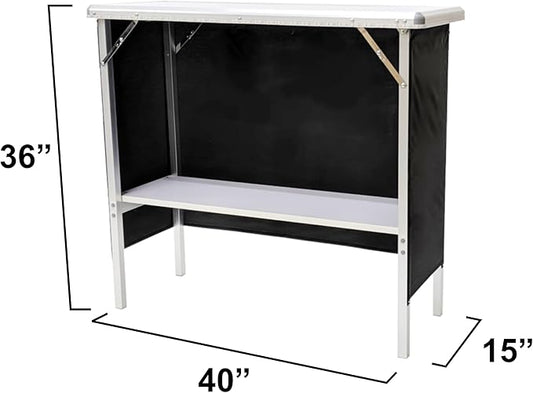 Folding Portable Party Bar w/Patended LED Lights, Black & Hawaiian Bar Skirts, Storage Shelf, & Carrying Case