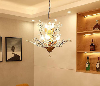 Garwarm 3-Light Crystal Chandeliers,Ceiling Lights,Crystal Pendant Lighting,Ceiling Light Fixtures for Living Room Dining Room Bedroom Restaurant Porch(Gold)
