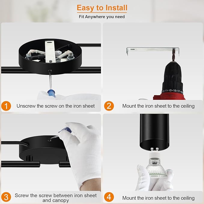 Plug in Track Lighting, LED Track Lighting Fixtures Ceiling, Black 8-Light Kitchen Light Kit, Plug in Wall Light with 14.8ft Power Cord, Rotatable Ceiling Spotlight for Bedroom(GU10 Socket, NO Bulb)