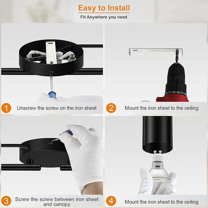 Plug in Track Lighting, LED Track Lighting Fixtures Ceiling, Black 8-Light Kitchen Light Kit, Plug in Wall Light with 14.8ft Power Cord, Rotatable Ceiling Spotlight for Bedroom(GU10 Socket, NO Bulb)