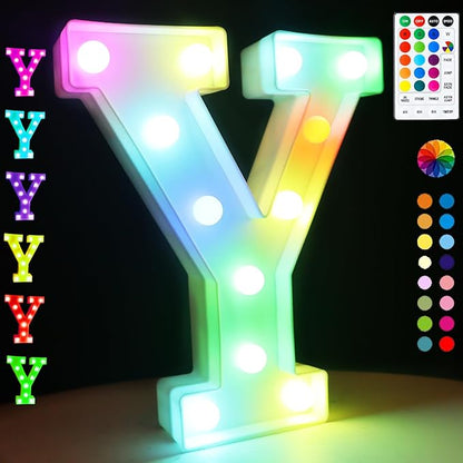 LED Marquee Letter Lights, 18 Colors Changing Light Up Letters with Remote, RGB Alphabet Letters Sign for Girls Boys Gift Birthday Party Night Light Bedroom Wedding Christmas Decor-Colorful Y