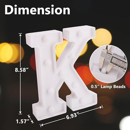 LED Marquee Sign Light Up Letters, Alphabet Light Up Letters Sign, Battery Powered LED Letter Lights for Night Light, Wedding, Birthday, Party, Christmas or Home Decor (Letter K)