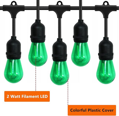 15 Pack S14 LED String Light Bulbs, Shatterproof 2 Watt Green Replacement Bulbs for Outdoor String Light, Waterproof Decorative E26 Base Green Filament Edison Christmas Light Bulbs