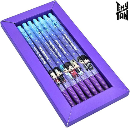 TinyTAN BTS Merchandise Official Licensed Kpop Merch Character Ballpoint Pen Black, 0.5mm, (1 Pack of 7 Pens) (MIC Drop Ver.)