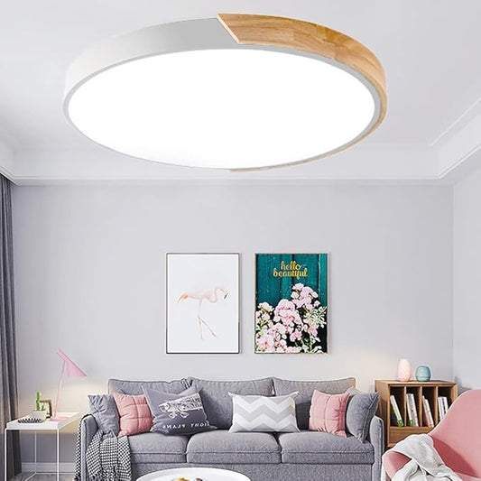 LED Ceiling Light Fixture,12 Inch Modern Wood Recessed Ceiling Lights, Dimmable Light,White 24W Close to Ceiling Lighting Flush Mount Living Room Bedroom,3000K-6000K