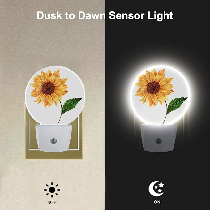 EKOBLA Sunflower Plug-in Night Light, Happy Spring Floral LED Nightlight with Sensor for Kids & Grandparents