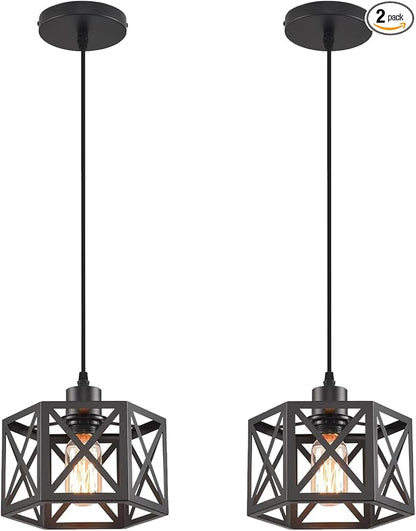 Farmhouse Pendant Light Fixture, Black Pendant Lights for Kitchen Island Industrial Lantern Pendant Light Fixtures with Light Shade, Adjustable Height Hanging Pendant Lighting