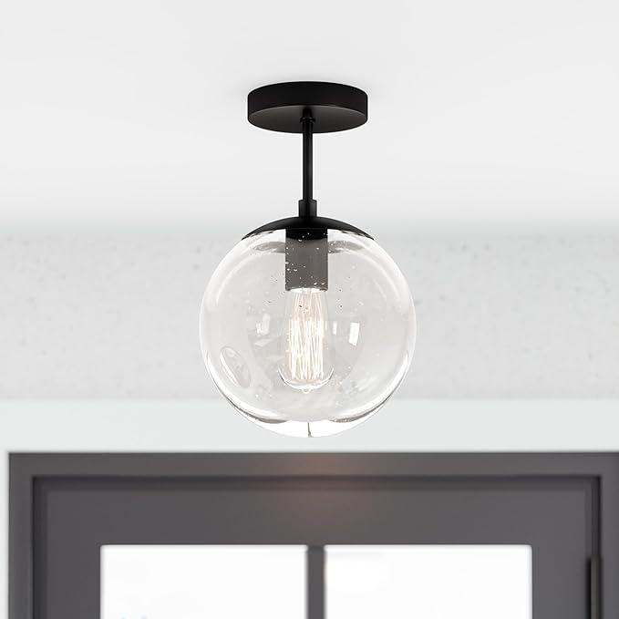 Design House Gracelyn 1-Light Dimmable Semi-Flush Ceiling Light, Clear Seedy Glass, Matte Black, 588517