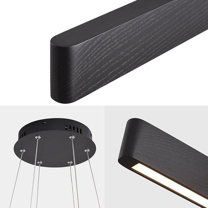 YISDESIGN 3-Light Solid Wood Black Linear Pendant Light - Dimmable Modern LED Chandelier for Dining Room Table Kitchen Island Living Room Ceiling - 45W Warm Light Adjustable Hanging Fixture Black
