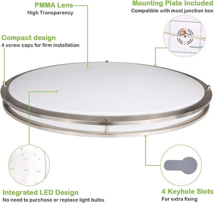 hykolity 32 Inch Oval LED Ceiling Light, 60W, 4000LM, 2700K/3000K/3500K/4000K/5000K Adjustable, Brush Nickel Finish Dimmable Flushmount Ceiling Light for Bedroom, Living Room