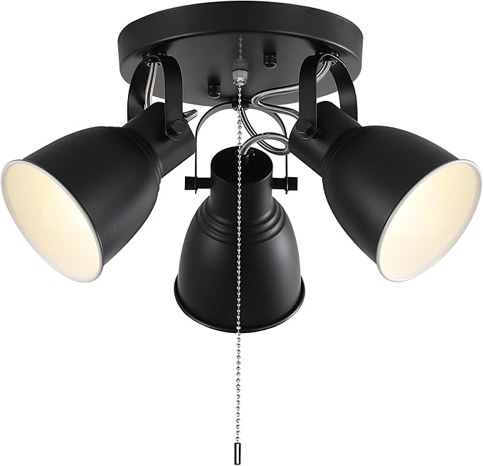 KEESFU 3 Light Ceiling Light with Pull Chain,Adjustable Directional Ceiling Track Light,Industrial Pull Chain Light Fixtures for Bedroom Hallway Closet.