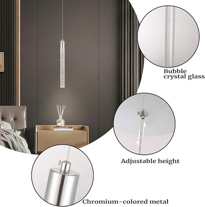 Bubble Crystal Pendant Light, 1-Light Modern Mini Chandelier with Integrated LED, Adjustable Hanging Crystal Rod Chandelier for Kitchen Island Dining Room Entryway