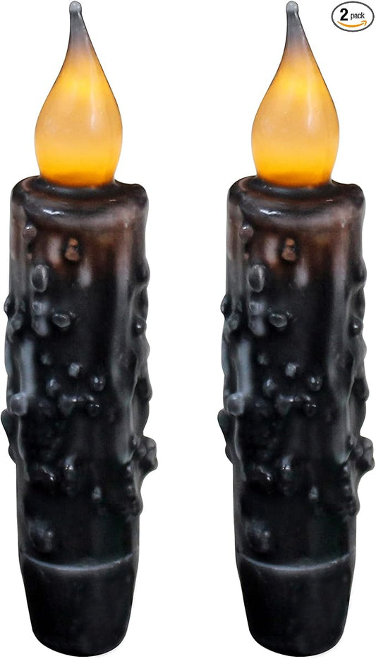 CVHOMEDECO. Real Wax Hand Dipped Battery Operated LED Timer Taper Candles Country Primitive Flameless Lights Décor, 4-3/4 Inch, Matt Black, 2 PCS in a Package