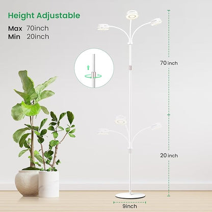 LORDEM Full Spectrum Plant Light for Indoor Growing,Tri-Head Grow Light with Stand for Large Plants,Auto ON/Off Timer 6/8/12/16H, 5 Dimmable Levels, 20-70 inches Adjustable Height