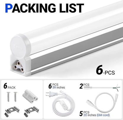 Barrina (6 Pack LED T5 Integrated Single Fixture, 4FT, 2200lm, 6500K Super Bright White, 20W Utility LED Shop Light, Ceiling and Under Cabinet Light, Corded Electric with ON/Off Switch, ETL Listed