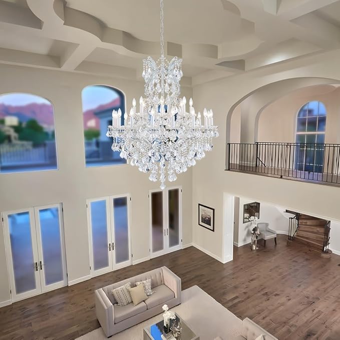 Large Silver Modern Crystal Chandelier Light Fixtures - 24 Lights, Maria Theresa Crystal Pendant Light Foyer Chandelier Fixtures for Staircase Hallway Living Room Entryway