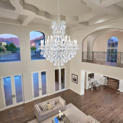 Large Silver Modern Crystal Chandelier Light Fixtures - 24 Lights, Maria Theresa Crystal Pendant Light Foyer Chandelier Fixtures for Staircase Hallway Living Room Entryway