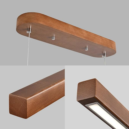 31 Inch Wood Linear Pendant Light Dimmable LED Kitchen Island Lighting with Remote Adjustable Hanging Chandelier for Dining Room Bar Pool Table 19W Modern Farmhouse Fixture Walnut Color