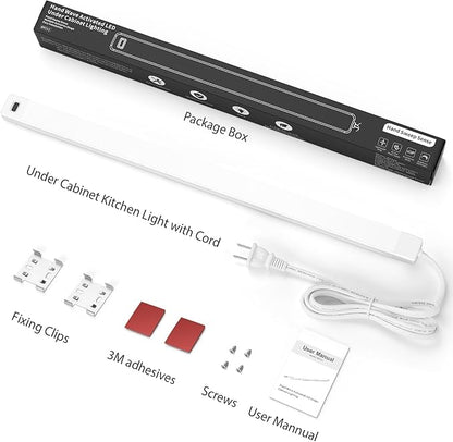 MYPLUS 24 Inch Under Cabinet Lights with Hand Wave, Under Counter Lighting 5000K Cold White,Dimmable,Plug and Play,LED Lights for Kitchen Cabinet, Cupboard, Closet, Desk
