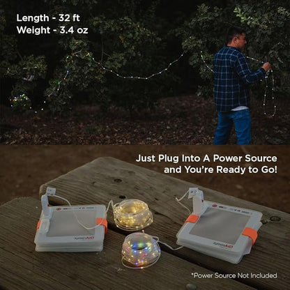 LuminAID LED String Lights - 2-Pack of 32ft USB Lights with 100 LED Bulbs per Strand - Warm White and Multicolor with 8 Modes - Perfect for Camping, Backyard, Patio, Power Outages, Indoor & Outdoor